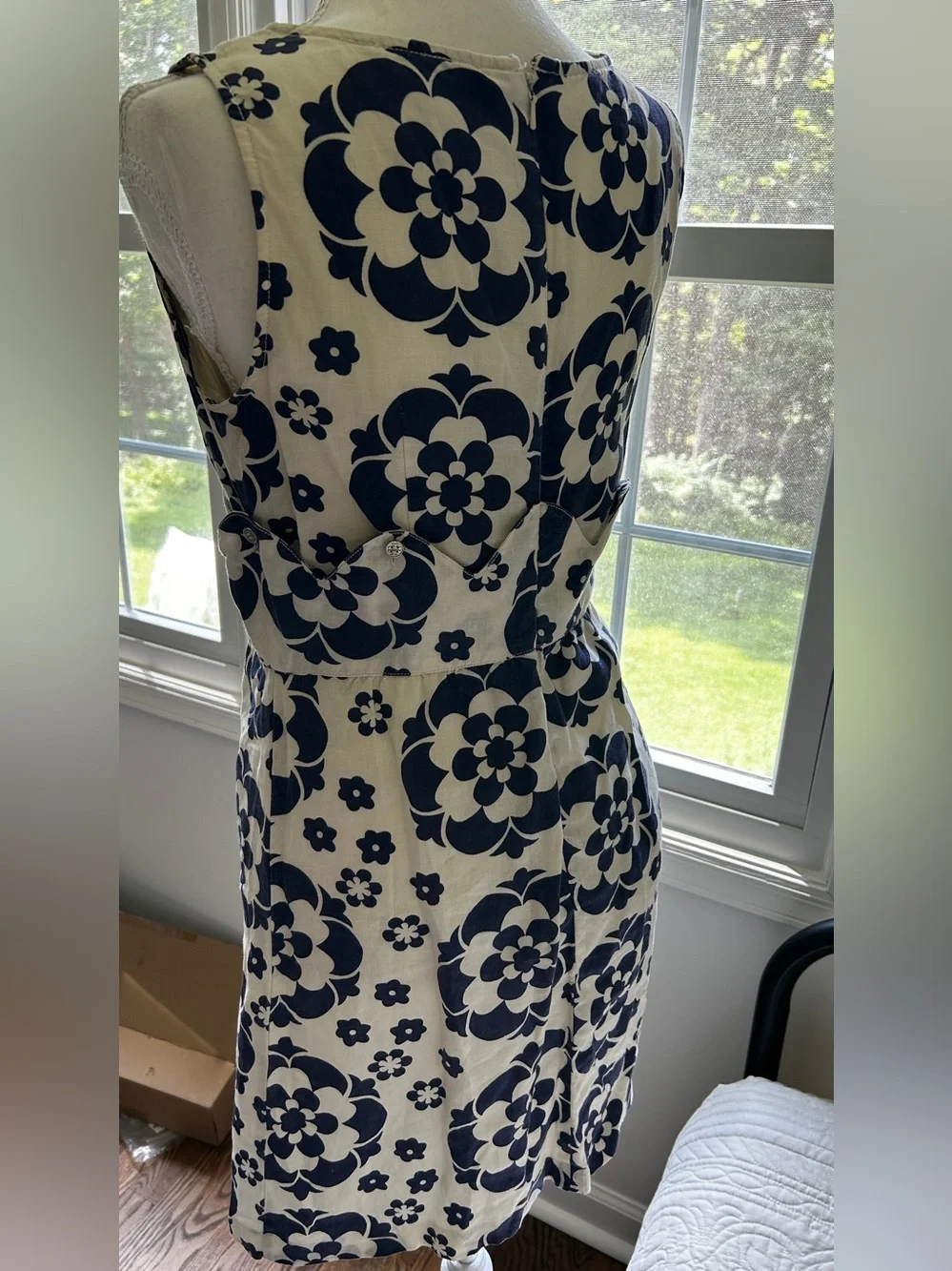 Tory Burch Navy and White Floral Sleeveless Mini Dress